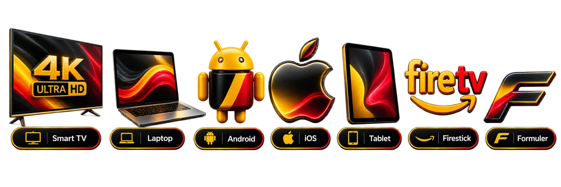 IPTVGerMax läuft auf Smart TV, Laptop, Android, iOS, Tablet, Fire TV Stick und Formuler